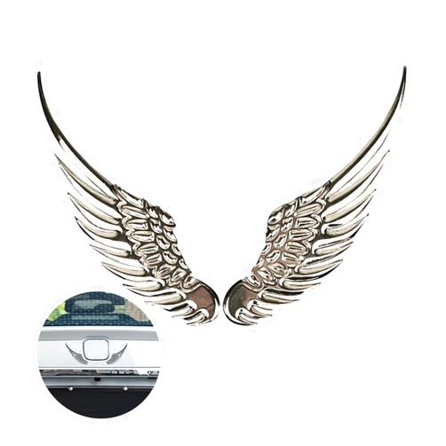 Luminuti 1 Pair Silver Angel Wings Sticker, 4.92in*1.37 * 0.39in 3D Metal Stereo Wing Sticker, Suitable for Most Car Models (Silvery)