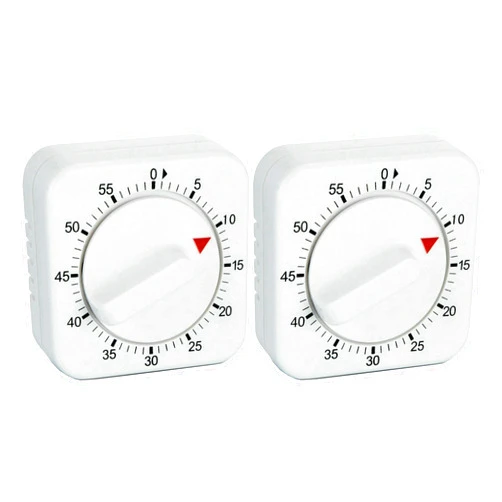NUOSWEK Square 60 Minute Mechanical Kitchen Timer, Easy to Use Visual Cooking Timer with Strong Magnet and Loud Alarm, Manual Countdown Timer for Classroom, Home, Study and Cooking (2 Pack)