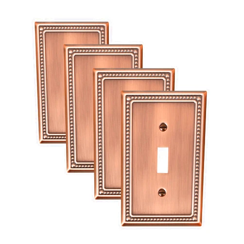 Treewell 4-Pack Single Toggle Light Switch Cover Plate, Pearls Decorative Switch Plate Covers, Antique Copper 1 Gang Metal Wall Plate, Corrosion Resistant