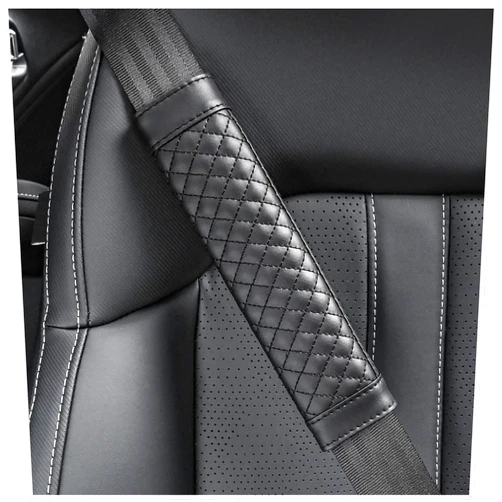 Carleef 2PCS Car Seat Belt Cover Pad,Soft Leather Seatbelt Covers Breathable Seatbelt Cushion with Plaid Design,All Seasons Universal Car Interior Accessories Seat Belt Cover for Kids & Adults (Black)