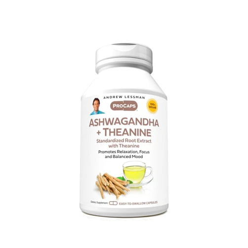 ANDREW LESSMAN Ashwagandha + Theanine 60 Capsules - Standardized Extract. Promotes Relaxation, Focus and Balanced Mood. Small Easy to Swallow Capsules