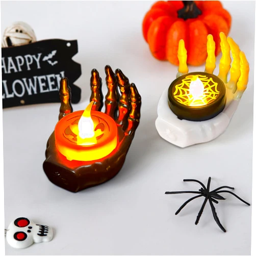 YBB 6Pcs Halloween Skeleton Hands Candle Tea Lights, Novelty LED Flameless Skull Ghost Hand Lamps for Halloween Party Table Home Spooky Decor