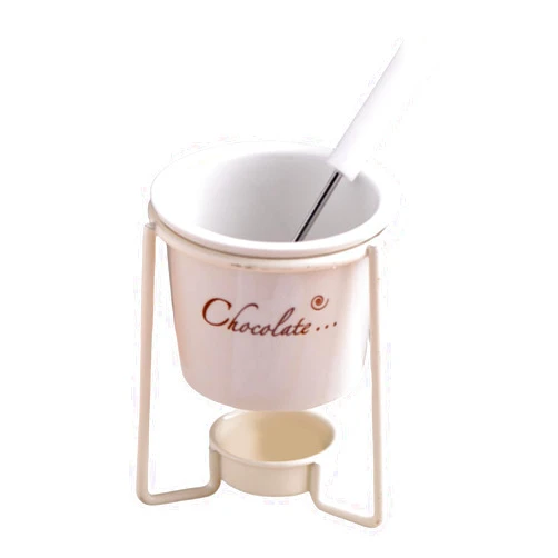 Amagogo Chocolate Fondue Pot Ceramic Hotpot Kitchen Appliances Melt Poter Tea Light Porcelain Melting Pot for Anniversary Party, White