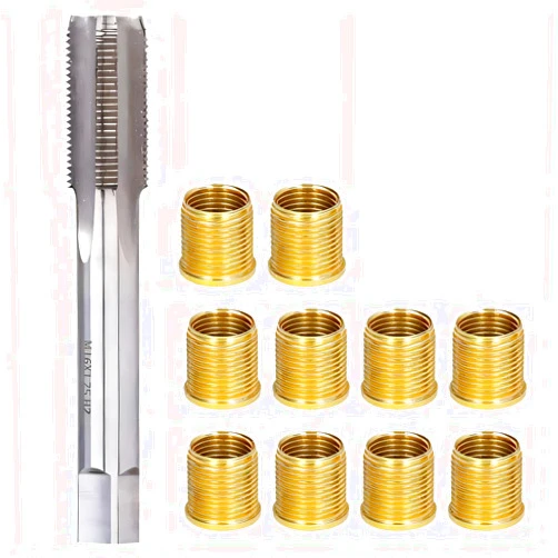Yunseity Spark Plug Thread Repair Kit, 14mm Cylinder Head Rethreaded Kit Repair Tools Gasoline Engine M14x1.25 Inserts and M16x1.25 Tap Kit