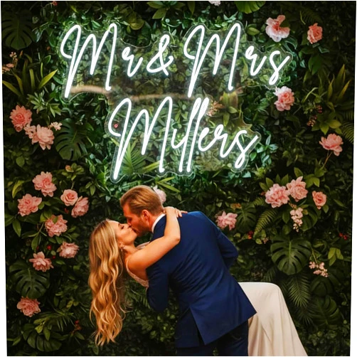 Crumbit Custom Wedding Neon Sign, Personalized Name Neon Light for Wedding Backdrop, Mr & Mrs LED Sign for Reception Decor, Dimmable Bridal Shower Engagement Gift