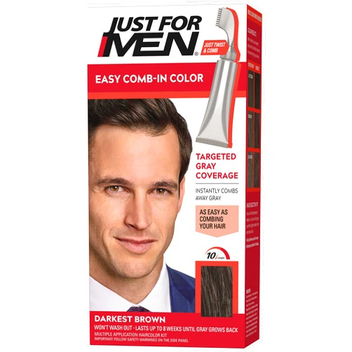 Just For Men Easy Comb-In Color Mens Hair Dye, Easy No Mix Application with Comb Applicator - Darkest Brown, A-50, Pack of 1