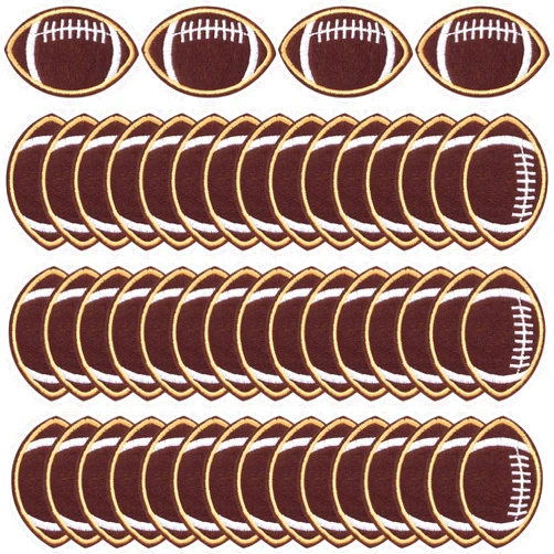 PAGOW 50pcs Football Iron on Patches, Dark Brown Bumble Iron Sew on Embroidered Applique Decoration, Sewing Football Patches for Hats Clothes Bags Jackets Jeans DIY Patches (2.2x1.4 inch)