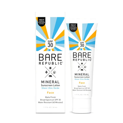 Bare Republic Mineral Sunscreen & Sunblock Face Lotion with Zinc Oxide, Broad Spectrum SPF 30, 1.7 Fl Oz