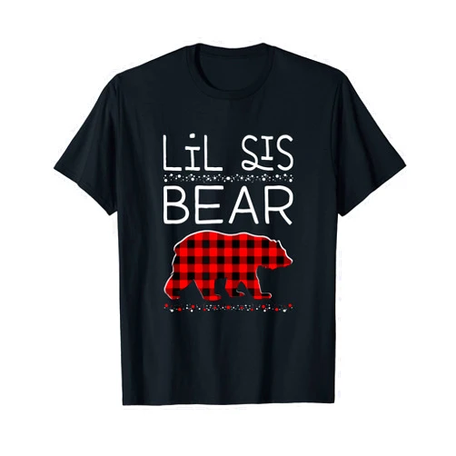 Matching Christmas Family Buffalo Gingham Shop Lil Sis Bear Christmas Pajamas Matching Family Plaid Sister T-Shirt