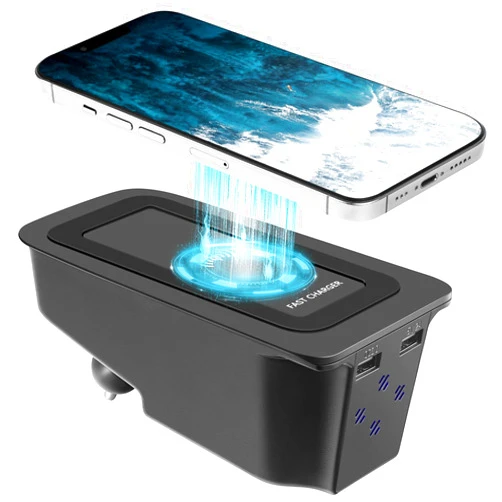 Smnuxwm Wireless Car Charger for New XC90/ XC60/ S90/ V90/ V60, Wireless Cell Phone Automobile Chargers with QC 3.0 USB Port (Black-No Light)