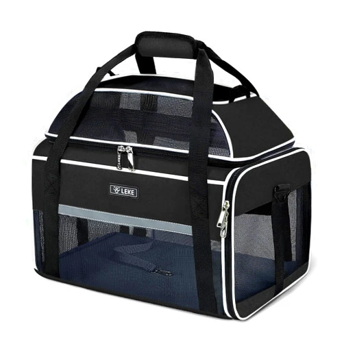 Lekereise Top-Expandable Pet Carrier 17x11x9.5 Inch Alaska Hawaiian Airline Approved Soft Sided Underseat to 12lbs Travel Carriers for Small Cats and Dogs with Locking Safety Zippers Anti-Scratch Mesh