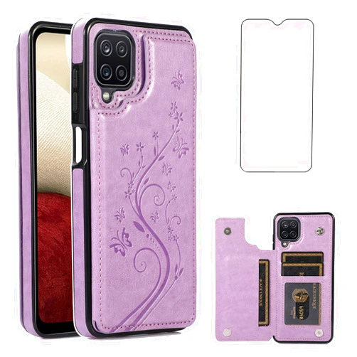 Asuwish Phone Case for Samsung Galaxy A42 5G with Tempered Glass Screen Protector Card Holder Wallet Cover Stand Flip Leather Cell Accessories Glaxay A 42 G5 Gaxaly 42A S42 4G 2021 Cases Women Girl Purple