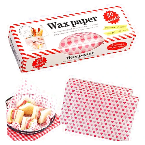 Demoyaya 100 Sheets Wax Paper, Greaseproof Waterproof Non-Stick Wrapping Paper Bags for Food Cake Bread Burger Sandwich Fries (Wax Paper-Heart)