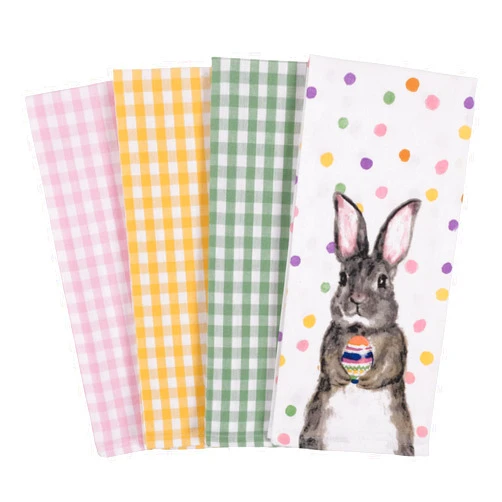 KAF Home Pantry Kitchen Holiday Dish Towel Set of 4, 100-Percent Cotton, 18 x 28-inch (Easter Egg Bunny)
