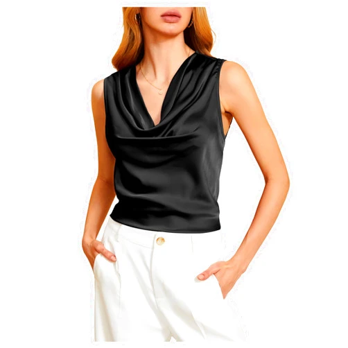MakeMeChic Women's Satin Silk Tank Tops Cowl Neck Sleeveless Camisole Tops Dressy Shirts