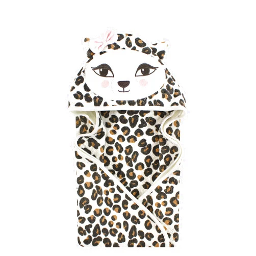 Hudson Baby Unisex Baby Cotton Animal Face Hooded Towel, Leopard, One Size