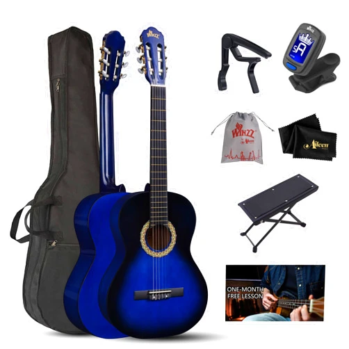WINZZ AC00LH 39 Inches Full Size Classical Guitar Beginner Acoustic Nylon Strings with Full Kit, Blueburst