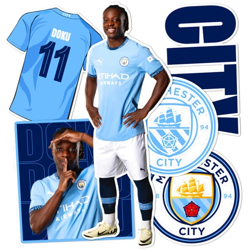 Desert Cactus Manchester City Stickers Man City MCFC Sheet Vinyl Football Soccer Premier League Decal Laptop Water Bottle Car Scrapbook (Type P2 Jeremy Doku)