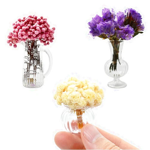 iLAND Miniature Dollhouse Accessories fits Barbie Furniture, Glass Vases w/ Dried Flowers Set for Dollhouse Furniture Antique (Luxurious 3pcs)(Luxurious 3pcs)