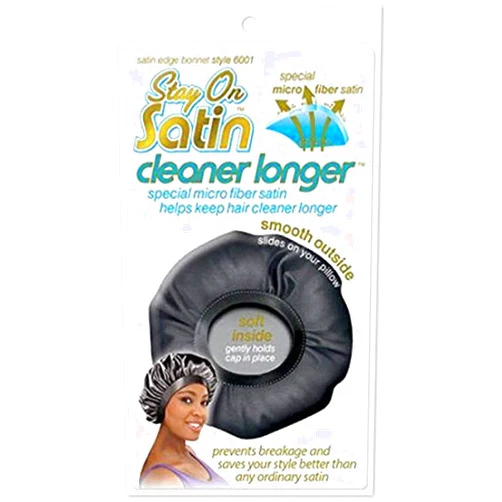 Stay On Satin Hair Wrap Edge Cleaning Fiber Womens Bonnet for Sleeping & Cleaner, Longer Hair, Black