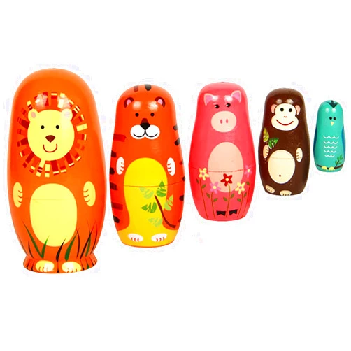 Maxshop Nesting Dolls for Kids - Russian Wooden Stacking Nested Set 5 Pieces Handmade Toys for Children Christmas Birthday Rome Decoration Halloween Wishing Gift (Captain Lion)