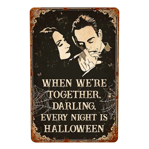 PBLUTR Metal Tin Signs Family Poster Husband And Wife Poster Gomez Addams Morticia Addams Spouse Novelty Tin Metal Sign Plaque Bar Pub Vintage Retro Wall Decor Poster Home Group Porch Metal