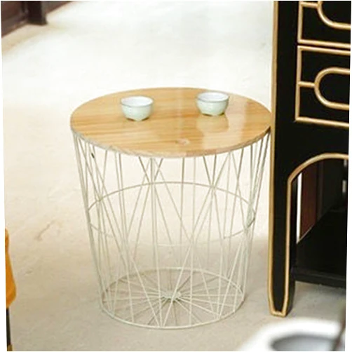 Bigougem End Tables - Nesting Tables with Removable Wood Tops and Metal Basket Bases for Blanket Storage - Round Side Tables for Living Room Bedroom Golden Middle