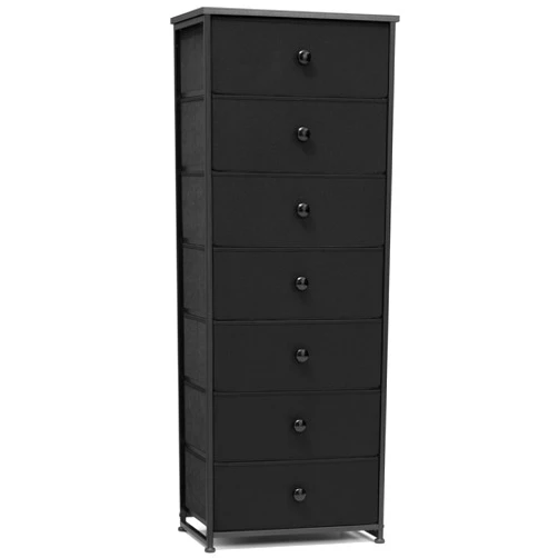 Crestlive Products Tall Dresser, 7-Drawer Fabirc Storage Tower, Chests of Drawers - Vertical Organizer Unit for Bedroom, Hallway, Entryway, Nursery, Closets - Steel Frame, Wood Top & Handles (Black)