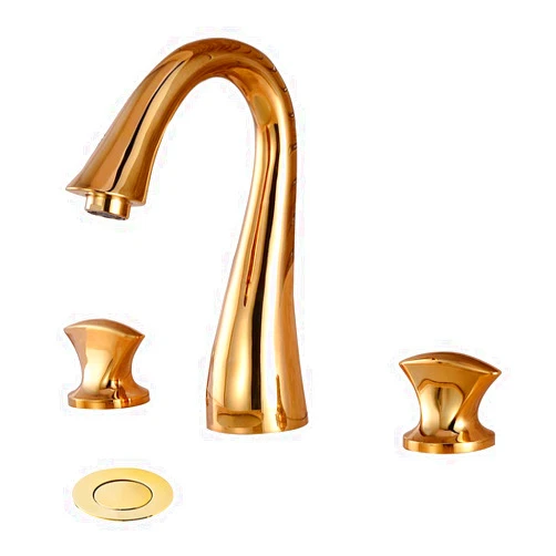 Yannlii Shiny Polished Gold Widespread Bathroom Sink Faucet,Two Handle Three Hole Lavatory Faucet,8-16 Inch Basin Mixer Tap with Pop Up Drain,French Gold