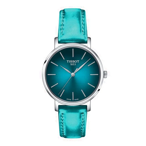 Tissot Womens Everytime Lady 316L Stainless Steel case Quartz Watch, Turquoise, Synthetic, 16 (T1432101709100)