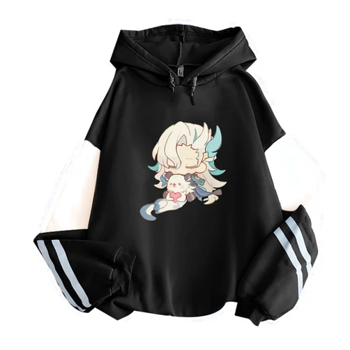 IMPRESSWIT Harajuku Game Anime Furina Genshin Impact Cute Cartoon Print Oversize Hooded Sweatshirt