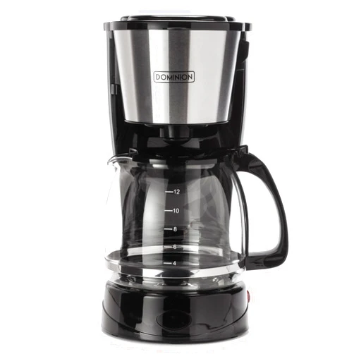 Dominion 12-Cup Drip Coffee Maker, Auto Keep Warm Function, Anti-Drip System with Permanent Filter and Borosilicate Glass Carafe, One-Touch Operation, Black & Stainless