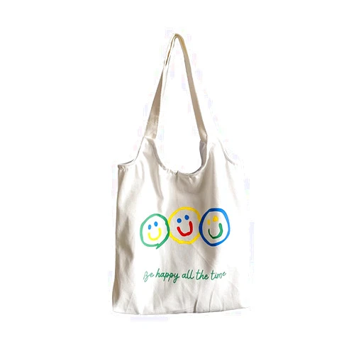 MASHUANG Vest Style Canvas Bag for Women - Smiling Face - Large Capacity Shoulder Tote Bags Handbag Pockets Magnetic Button (Color : Creamy White, Size : 37x36cm)