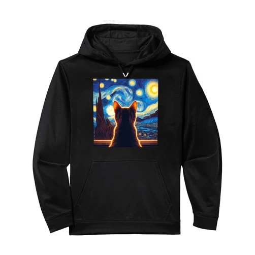 You're Art Gallery Clothes Starry Night Cat Design - Van Gogh Inspired Art Performance Hoodie