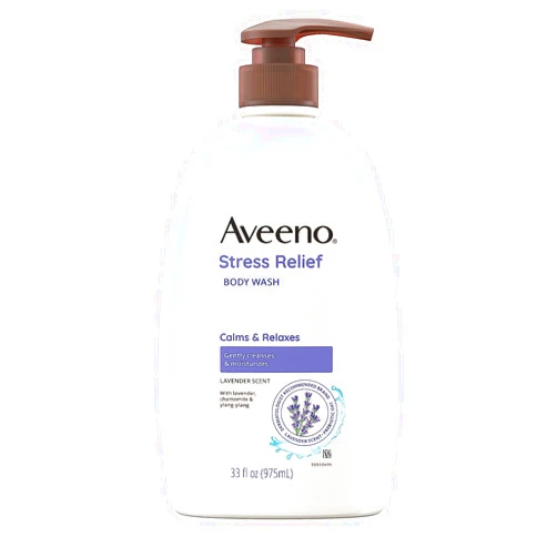 Aveeno Stress Relief Body Wash with Soothing Oat & Lavender Scent for Sensitive Skin, Moisturizing Shower Wash Gently Cleanses & Helps You Feel Calm & Relaxed, Sulfate-Free, 33 fl. oz