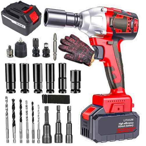 IMeshbean 21V Cordless Impact Wrench Kit,5 in 1 Brushless Impact Wrench 1/2 Inch Chuck, Max Torque 600N.m Cordless Impact Wrench 442 ft-lbs, Impact Screwdriver &Drill Adapter, with 2 Batteries for Car Tiers