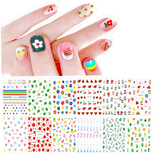 IHUKEIT Nail Stickers for Women and Little Girls - 12 Sheets 3D Self-adhesive DIY Nail Art Decoration Set Including Flowers Leaves Animals Plants Fruits Nail Decals for Woman Kids Girls