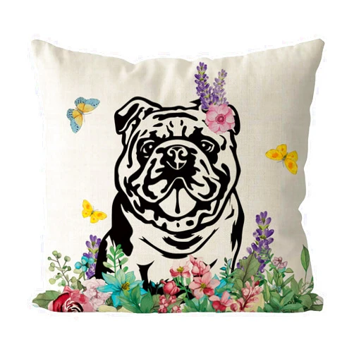 GAGEC Spring Pillow Covers 18x18 Inch English Bulldog Throw Pillowcase Hello Spring Home Sofa Holiday Cushion Case Farmhouse Dog Spring Decorations