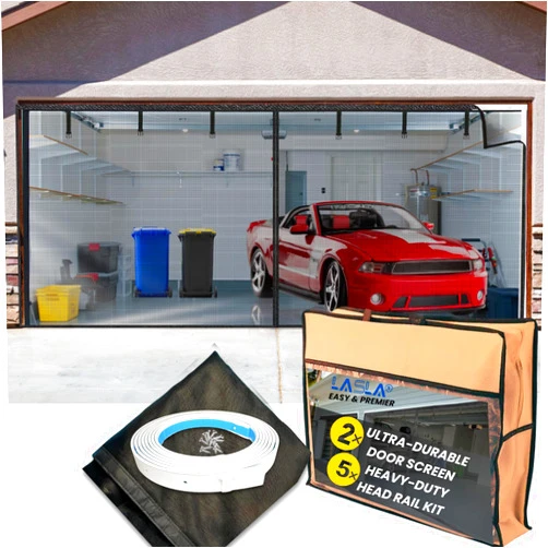 Lasla Garage Door Screen For 2 Car 16x7FT, Magnetic Screen Garage with Retractable Fiberglass Mesh and Heavy Duty Weighted Bottom, Easy Assembly & Pass, Hands Free Screen Door w/ 36 Magnets for Garage/Patio