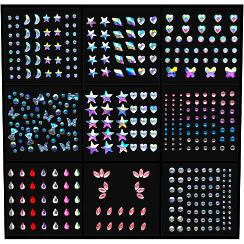 Le Fu Li 9 Sheets Eye Body Face Gems Makeup gems Jewels Rhinestone Stickers Self Adhesive Crystal Rainbow Makeup Diamonds Face Stick Gems for Women Festival Accessory and Nail Art Decorations…