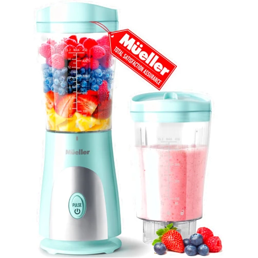 MÜELLERHOME Mueller Personal Blender for Shakes and Smoothies with 15 Oz Travel Cup and Lid, Juices, Baby Food, Heavy-Duty Portable Blender & Food Processor, Turquoise