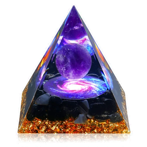 Hopeseed Orgone Pyramid for Positive Energy, Orgonite Amethyst&Obsidian Healing Crystal Pyramids for Reduce Stress Chakra Reiki Healing Meditation Attracts Lucky and Success