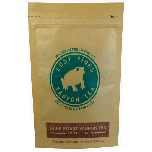 Lost Pines Yaupon Tea 8 oz Dark Roast Yaupon Tea (loose leaf) - Lost Pines Yaupon Tea - Sustainably wild harvested yaupon, the only caffeinated plant native to North America.