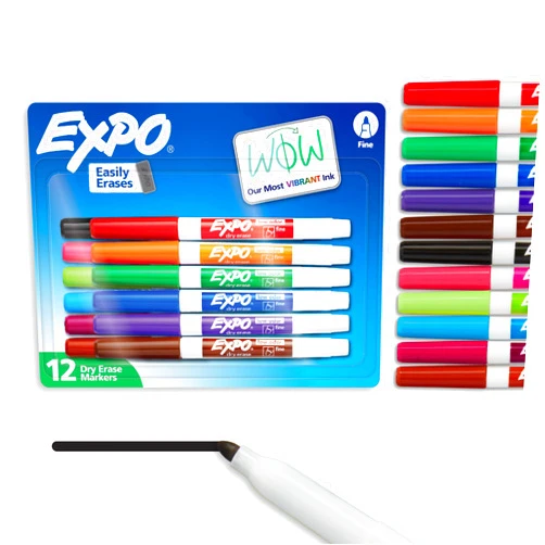 EXPO Low Odor Dry Erase Markers, Fine Tip, Assorted Colors, 12 Count