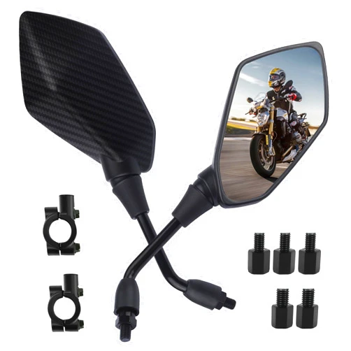 Stacool 2PCS Motorcycle Mirrors,360° Adjustable Motorcycle Side Mirrors with 8mm & 10mm Bolt,HD Motorcycle Mirrors for Handlebars Wide Angle Rear View Mirror Fits Scooter,Dirt Bike,ATV (Carbon Fiber)