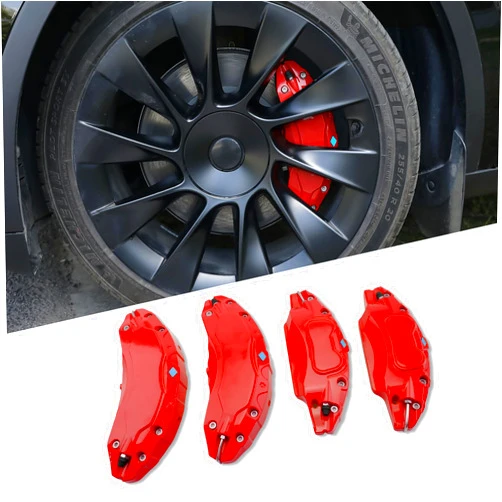 Kstars Caliper Covers Set of 4 Fit for Model Y Accessories,2020-2024 19 20 Inch Wheel Hub Model Y Red Caliper Covers,Front and Rear Brake Caliper Covers(NOT Fit for Model 3)