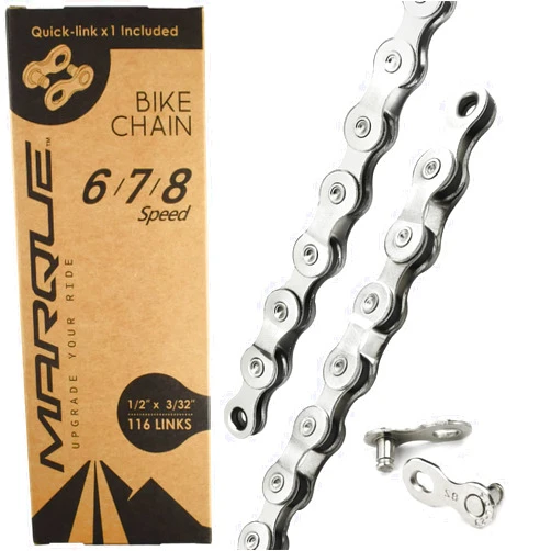 MARQUE 6/7/8 Speed Bike Chain - Bicycle Chain for Road & Mountain Bike, Quick Link Included for Easy Installation, 1/2 x 3/32 inch, 116 Links - MTB Chains Replacement (6/7/8 Speed Chain, 1 Set)