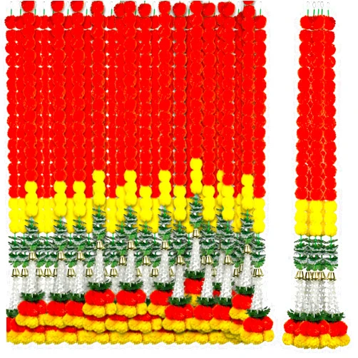 XISFORX 11 Pcs Marigold Garland for Decoration,5 Feet Flower String for Indian American Wedding Party Mantel Decoration,Diwali and Bush Floral Party