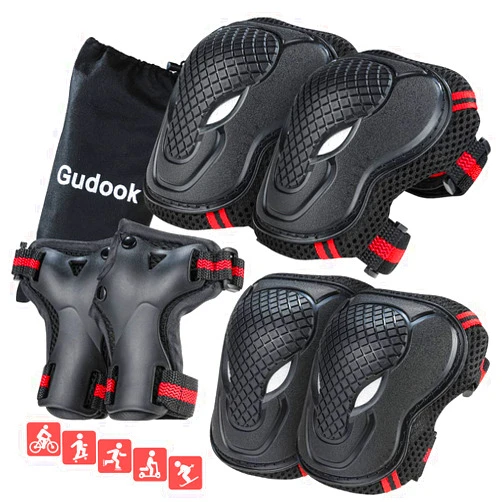 Gudook Knee Pads for Kids Youth - Elbow and Knee Pads Wrist Guards 3 in 1 Kids Protective Gear Set for Skateboarding BMX Inline Roller Skating Cycling Bike Rollerblading Scooter Riding