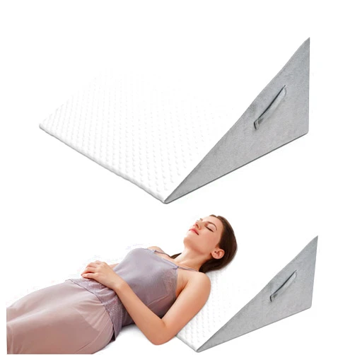 COOLBEBE Bed Wedge Pillow for Sleeping,12Inch Elevated Wedge Pillow for Sleep Apnea, Foam Wedge Triangle Pillow for Acid Reflux, Gerd and Snoring - Breathable Air Layer Washable Cover